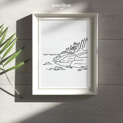 A framed line art drawing of Isle Royale National Park