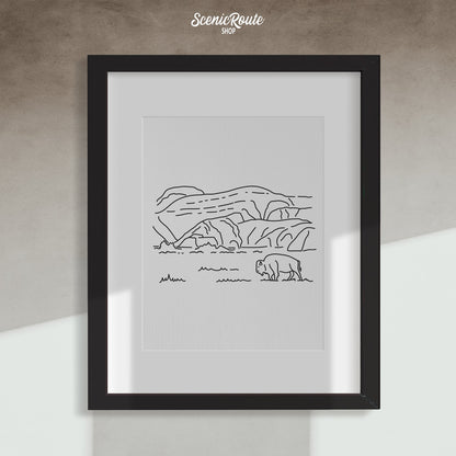 A framed line art drawing of Theodore Roosevelt National Park