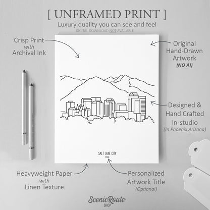 Salt Lake City Utah Skyline Art Print