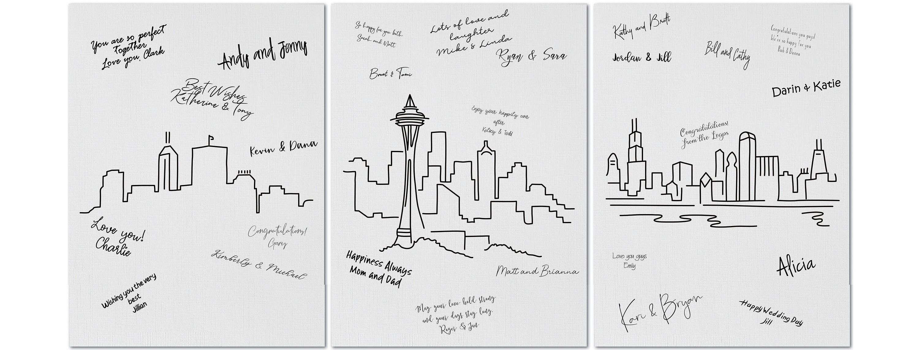 a wedding guestbook of artwork prints with signatures